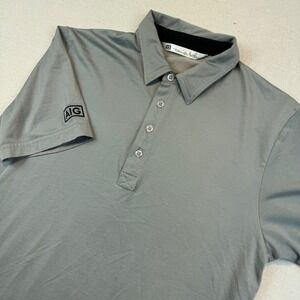 TravisMathew Medium Polo Shirt Mens Gray AIG Logo Short Sleeve Pima Cotton Blend